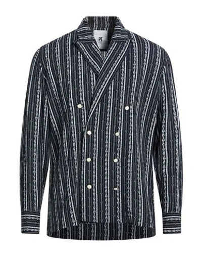 Pt Torino Man Shirt Midnight Blue Size 38 Viscose, Linen