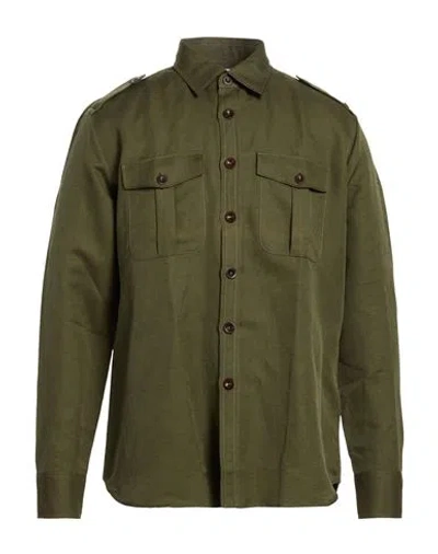 Pt Torino Man Shirt Military Green Size 17 Linen, Cotton