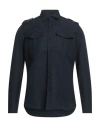 Pt Torino Man Shirt Navy Blue Size 15 Linen, Cotton