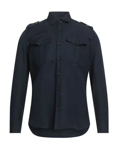 Pt Torino Man Shirt Navy Blue Size 15 Linen, Cotton