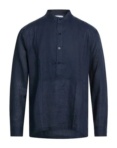 Pt Torino Man Shirt Navy Size 15 ¾ Linen In Blue