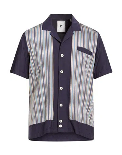 Pt Torino Man Shirt Navy Size 15 ¾ Viscose, Polyamide In Blue