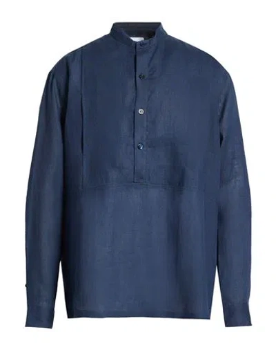 Pt Torino Man Shirt Navy Size 32 Linen In Blue