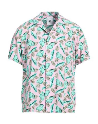Pt Torino Man Shirt Pink Size 15 ¾ Viscose, Linen In Multi