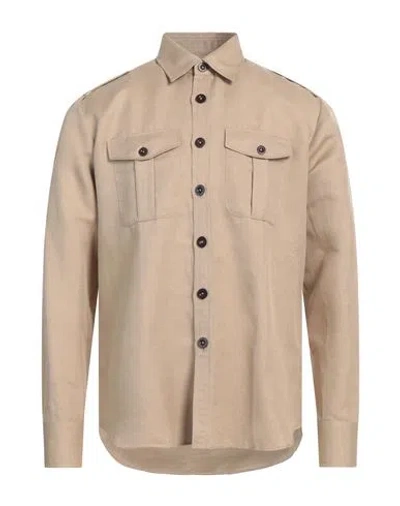Pt Torino Man Shirt Beige Size 15 ¾ Linen, Cotton