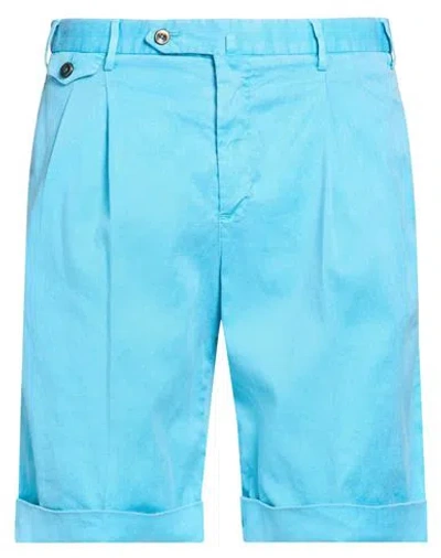 Pt Torino Man Shorts & Bermuda Shorts Azure Size 40 Linen, Cotton, Elastane In Blue