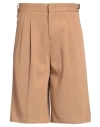 Pt Torino Man Shorts & Bermuda Shorts Camel Size 38 Viscose, Linen, Cotton In Beige