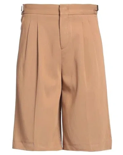 Pt Torino Man Shorts & Bermuda Shorts Camel Size 38 Viscose, Linen, Cotton In Beige