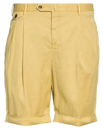 Pt Torino Man Shorts & Bermuda Shorts Mustard Size 40 Linen, Cotton, Elastane In Yellow