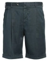 Pt Torino Man Shorts & Bermuda Shorts Navy Size 38 Linen, Cotton, Elastane In Navy Blue