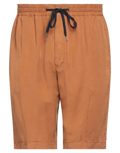 Pt Torino Man Shorts & Bermuda Shorts Rust Size 32 Lyocell, Linen, Cotton In Red