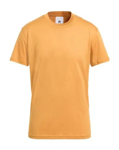 Pt Torino Man T-shirt Mandarin Size 40 Silk, Cotton In Orange
