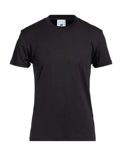 Pt Torino Man T-shirt Charcoal Size 44 Silk, Cotton In Black