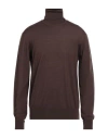 Pt Torino Lightweight Ribbed Turtleneck Sweater With Long Sleeves In Brown