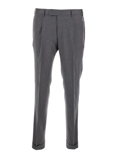 PT TORINO GREY SLIM PANTS WITH CONCEALED CLOSURE IN VIRGIN WOOL MAN