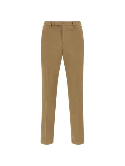 Pt Torino Stretch Cotton Tailored Trousers Belt Loops Pockets In Brown
