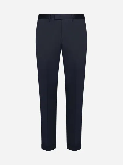 Pt Torino Blue Stretch Gabardine Trousers In Navy