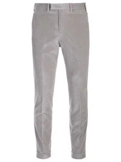 Pt Torino Master Corduroy-velvet Trousers In Gray