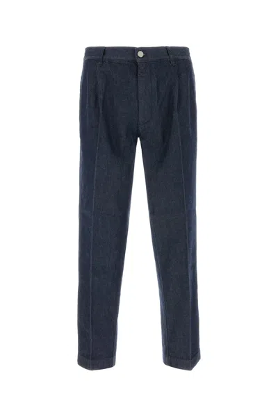 Pt Torino Melange Blue Cotton Pant In Black
