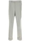 Pt Torino Wool Trousers With Pleated Front And Cuffed Hem In Grey