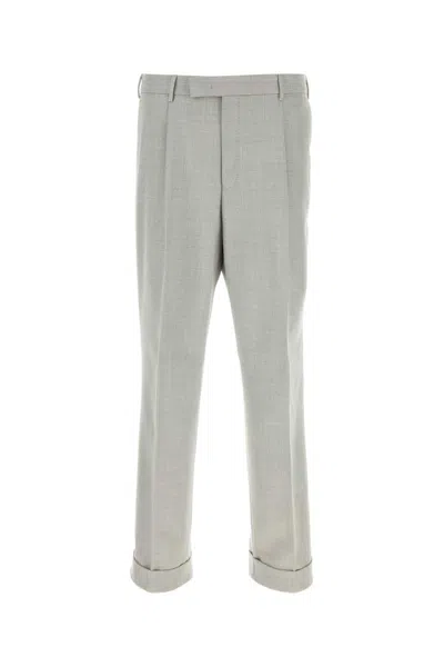 Pt Torino Wool Trousers With Pleated Front And Cuffed Hem In Grey