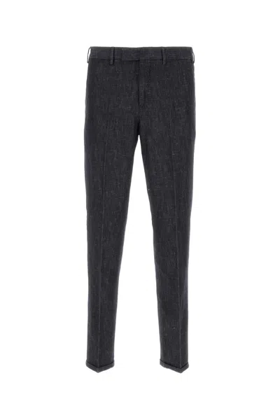 Pt Torino Melange Midnight Blue Cotton Blend Pant In Black