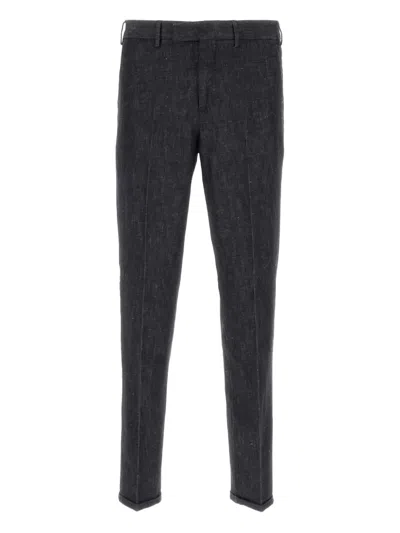 Pt Torino Melange Midnight Blue Cotton Blend Pant In Gray