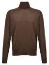 Pt Torino Lightweight Ribbed Turtleneck Sweater With Long Sleeves In Brown