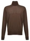 Pt Torino Lightweight Ribbed Turtleneck Sweater With Long Sleeves In Brown