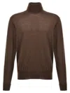 Pt Torino Lightweight Ribbed Turtleneck Sweater With Long Sleeves In Brown