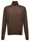 Pt Torino Lightweight Ribbed Turtleneck Sweater With Long Sleeves In Brown