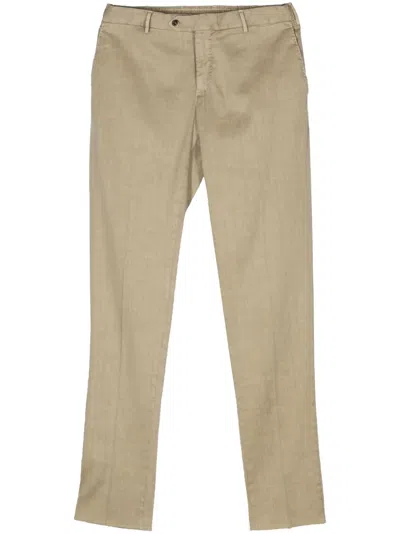 Pt Torino Mid-rise Linen Blend Chinos In Neutrals