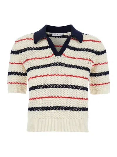 Pt Torino Multicolor V-neck Sweater With All-over Striped Motif In Cotton Woman