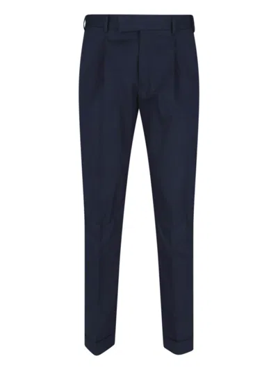 Pt Torino Navy Blue Cotton Chino Pants With Front Pleats