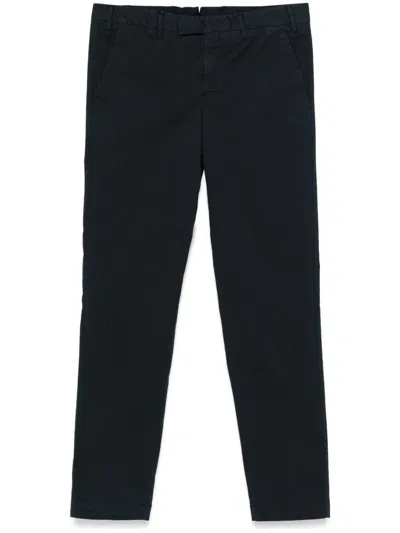 Pt Torino Navy Blue Cotton Stretch Trousers In Black
