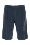 Pt Torino Blue Bermuda With Pence And Side Pocket With Flap In Linen And Cotton Blend Man