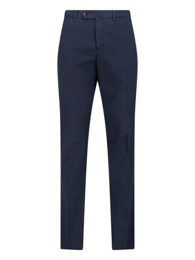 Pt Torino Navy Blue Mid-rise Straight-leg Cotton-blend Formal Pants
