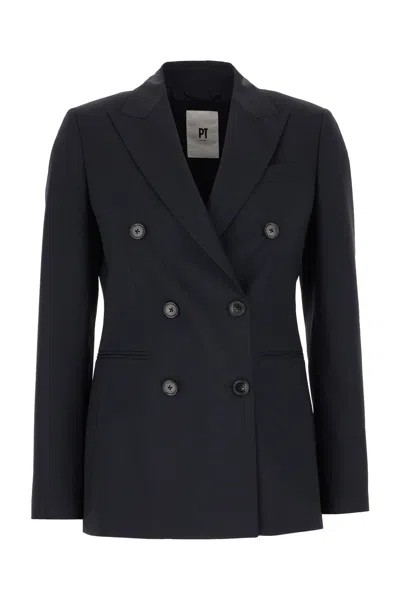 PT TORINO NAVY BLUE STRETCH WOOL BLAZER