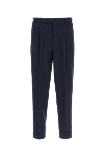PT TORINO NAVY BLUE TURN-UP HEM TAPERED TROUSERS