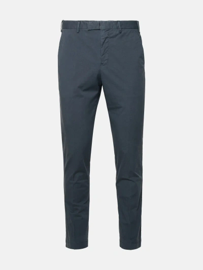 Pt Torino Navy Cotton Blend Trousers In Blue