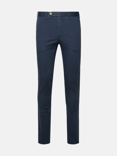 Pt Torino Navy Cotton Blend Trousers In Blue