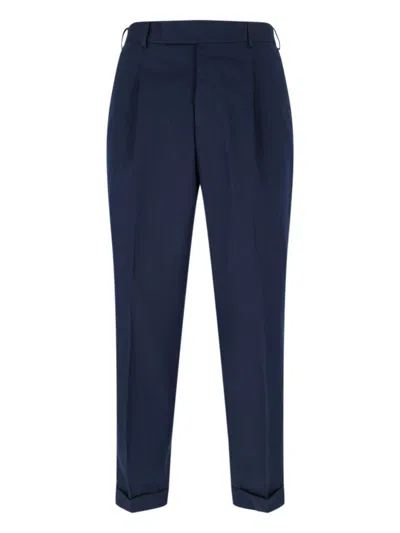 Pt Torino Navy High-waisted Chino Pants With Straight Leg Design In Blue