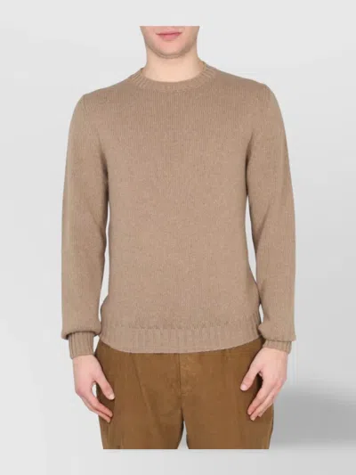 Pt Torino Neck Crew Cross Long Ribbed Cuffs In Brown
