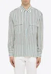 Pt Torino Ottanium Striped Shirt In Silk Blend In Blue