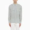 Pt Torino Ottanium Striped Shirt In Silk Blend In Blue