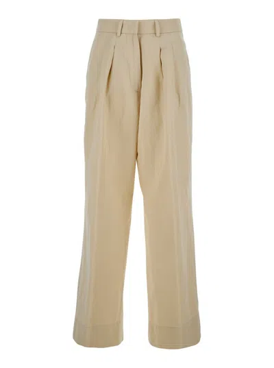PT TORINO 'FRANKIE' BEIGE PANTS WITH BELT LOOPS IN COTTON AND LINEN BLEND WOMAN