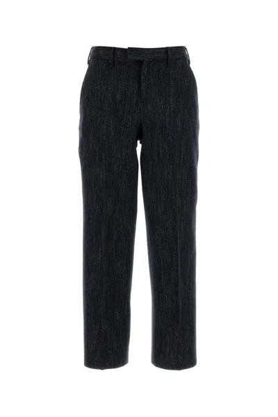 Pt Torino Melange Blue Wool Blend Pant In Black
