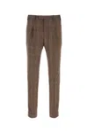 Pt Torino Wool Trousers With Embroidery And Pleats In Brown