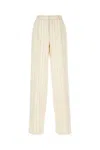 Pt Torino Ivory Linen And Cotton Palazzo Pants With Striped Pattern In Cream Blue Pinstripe