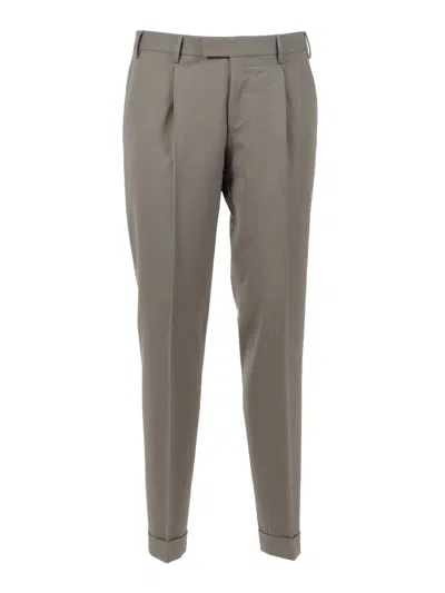 Pt Torino Single-pleat Turn-up Trousers In Gray